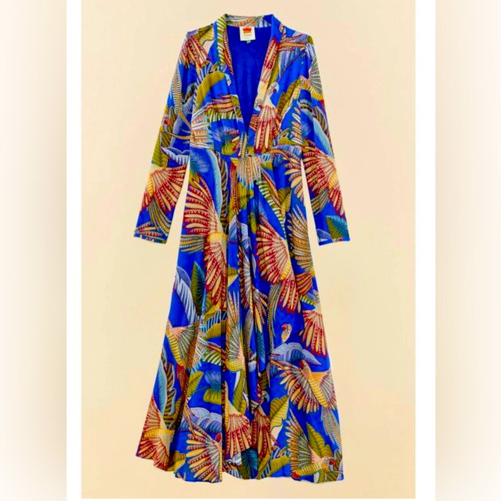 Farm Rio Blue Macaw Flight Maxi Dress NWT
